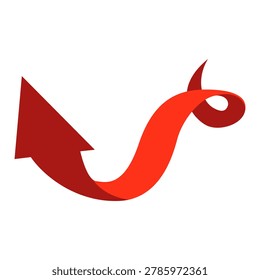 Abstract red arrow with winding path, representing creativity, artistic expression, or a complex journey. Unique design, dynamic movement, and symbolic form.