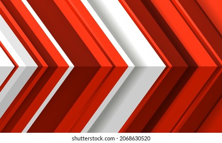 Abstract red arrows direction on white modern 3d background with angle. Vector 3d illustration EPS 10.