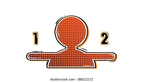 abstract red avatar in retro comic style with numbers in hand as a symbol of choices
