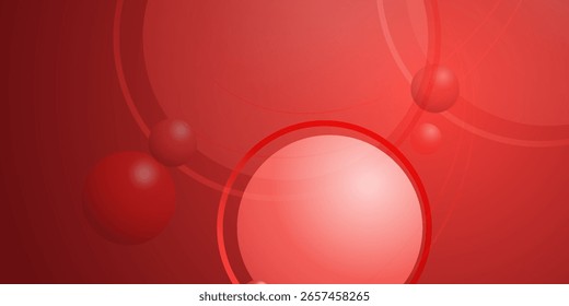 Abstract red backdrop featuring radiant spheres and translucent circles creates a visually appealing composition, highlighting the interplay of shapes and tonal variations