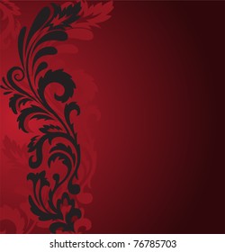 abstract red background with a beautiful black ornament on the left