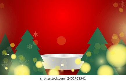 Abstract Red background bokeh light Stage podium with lighting, Stage Podium Scene with for vector magic holiday happy new year poster design