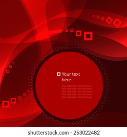 Abstract red background. Business template with circles, lines and waves