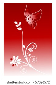 Abstract red background with a butterfly