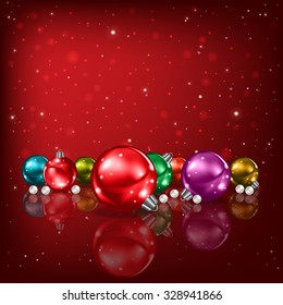 Abstract red background with Christmas decorations