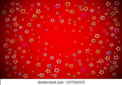 Abstract red background with colors stars. Vector illustration.