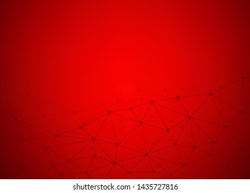 Abstract red background with connecting dots and lines. Data and technology graphic design. Network connection concept