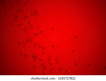 Abstract red background with connecting dots and lines. Data and technology graphic design. Network connection concept