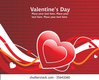 abstract red background with curve stripes and romantic heart