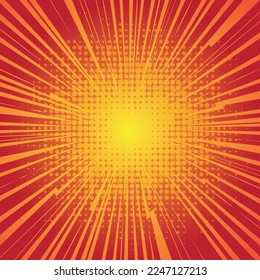 Abstract red background with different burst lines. Circle explosion rays with bright firework stripes. Comic flash template simple modern style