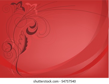abstract red background with floral elements