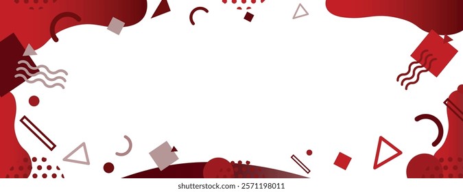 Abstract red background with geometric shapes. The background features a red and white color scheme with a smooth texture. Memphis pattern frame background. Red background vector.