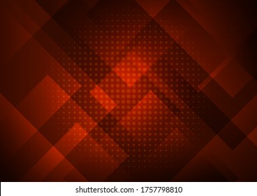 Abstract red background with geometric square shapes layer in transparent design and halftone. Vector illustration