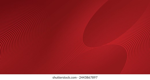 Abstract red background with glowing curve lines. Modern shiny red gradient geometric circle lines pattern.