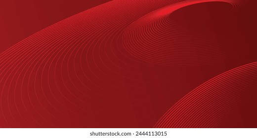 Fondo rojo Abstractas con líneas curvas brillantes. Patrón moderno de líneas de círculo geométrico degradado rojo brillante. Concepto futurista