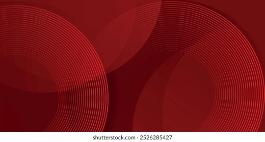 Fondo rojo Abstractas con líneas de curva brillantes. Modelo geométrico rojo brillante moderno de las líneas del círculo. Concepto futurista. Traje para el Anuncio, folleto,