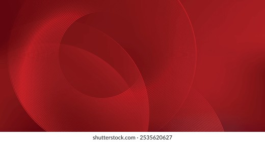 Abstract red background with glowing curve lines. Modern shiny red gradient geometric circle lines pattern. Futuristic concept.