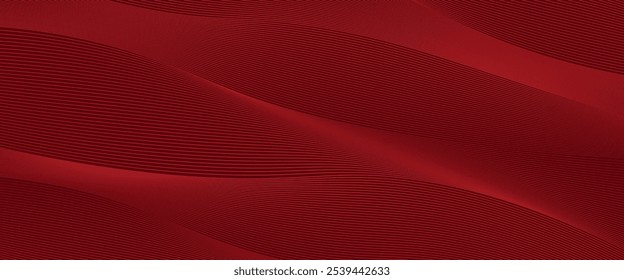 Fundo vermelho abstrato com linhas de curva brilhantes. Padrão moderno de linhas de círculo geométrico gradiente vermelho brilhante. Conceito futurista. Terno para banner, brochura, cartaz, apresentação