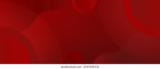 Abstract red background with glowing curve lines. Modern shiny red gradient geometric circle lines pattern. Futuristic concept.