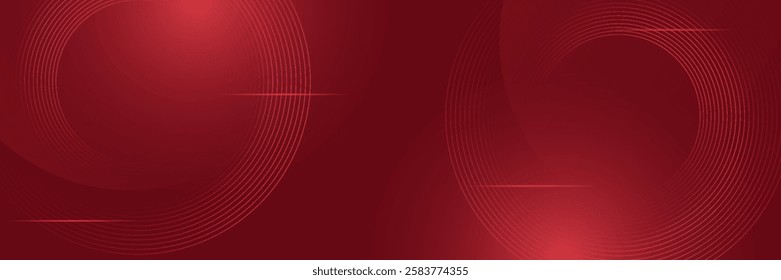 Abstract red background with glowing curve lines. Modern shiny red gradient geometric circle lines pattern. Futuristic concept. Suit for banner, brochure,