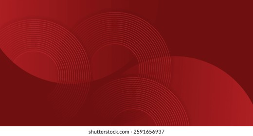 Abstract red background with glowing curve lines. Modern shiny red gradient geometric circle lines pattern. Futuristic concept.