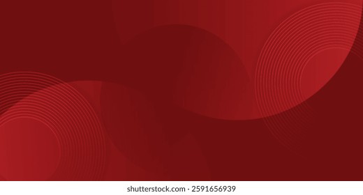 Abstract red background with glowing curve lines. Modern shiny red gradient geometric circle lines pattern. Futuristic concept.
