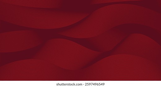 Abstract red background with glowing curve lines. Modern shiny red gradient geometric circle lines pattern. Futuristic concept. Suit for banner, brochure, poster, presentation