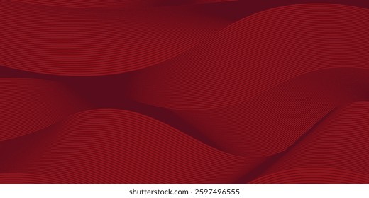 Abstract red background with glowing curve lines. Modern shiny red gradient geometric circle lines pattern. Futuristic concept. Suit for banner, brochure, poster, presentation