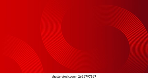 Abstract red background with glowing curve lines. Modern shiny red gradient geometric circle lines pattern. Futuristic concept. 