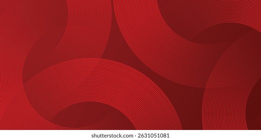 Abstract red background with glowing curve lines. Modern shiny red gradient geometric circle lines pattern. Futuristic concept. Suit for banner, brochure, poster, presentation, website.