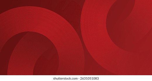 Abstract red background with glowing curve lines. Modern shiny red gradient geometric circle lines pattern. Futuristic concept. Suit for banner, brochure, poster, presentation, website.