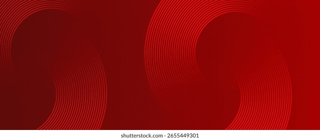 Fondo rojo Abstractas con líneas de curva brillantes. Modelo geométrico rojo brillante moderno de las líneas del círculo. Concepto futurista. Traje para el Anuncio, folleto, cartel, presentación, cubierta, Sitio web