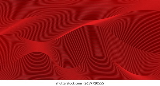 Abstract red background with glowing curve lines. Modern shiny red gradient geometric circle lines pattern. Futuristic concept. Suit for banner, brochure, poster, presentation, cover, website