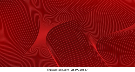 Abstract red background with glowing curve lines. Modern shiny red gradient geometric circle lines pattern. Futuristic concept. Suit for banner, brochure, poster, presentation, cover, website