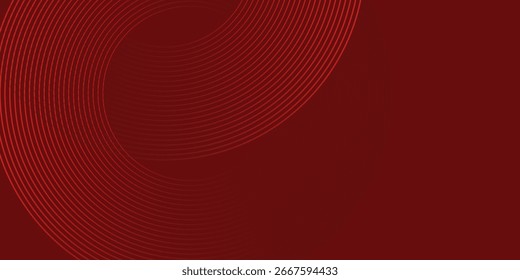 Fondo rojo Abstractas con líneas de curva brillantes. Modelo geométrico rojo brillante moderno de las líneas del círculo. Concepto futurista. Traje para el Anuncio, folleto, cartel, presentación, cubierta, Sitio web