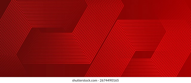 Fondo rojo Abstractas con líneas de curva brillantes. Modelo geométrico rojo brillante moderno de las líneas del hexágono del gradiente. Concepto de tecnología futurista