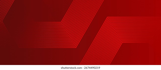 Abstract red background with glowing curve lines. Modern shiny red gradient geometric hexagon lines pattern. Suit for banner, web, brochure, poster and presentation