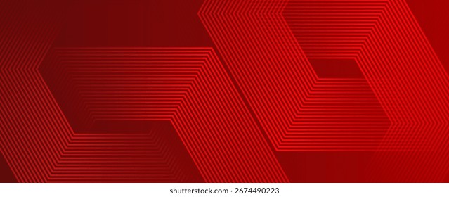 Fondo rojo Abstractas con líneas de curva brillantes. Modelo geométrico rojo brillante moderno de las líneas del hexágono del gradiente. Diseño moderno y creativo de moda