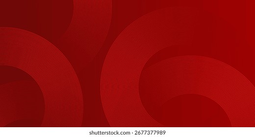 Abstrakter roter Hintergrund mit leuchtenden Kurvenlinien. Modernes Muster von geometrischen Kreislinien mit glänzendem rotem Farbverlauf. Futuristisches Konzept. Anzug für Banner, Broschüre, Poster, Präsentation, Cover, Website