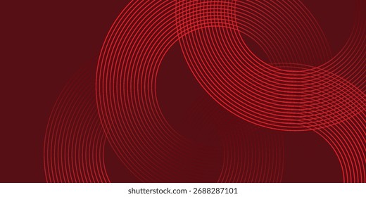 Fondo rojo Abstractas con líneas de curva brillantes. Modelo geométrico rojo brillante moderno de las líneas del círculo. Concepto futurista. Vector eps10