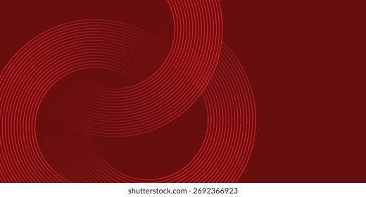 Fundo vermelho abstrato com linhas de curva brilhantes. Padrão moderno de linhas de círculo geométrico gradiente vermelho brilhante