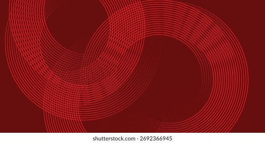 Abstrakter roter Hintergrund mit leuchtenden Kurvenlinien. Moderne glänzende rote Farbverlauf geometrische Kreislinien Muster