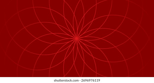 Abstrakter roter Hintergrund mit leuchtenden Kurvenlinien. Modernes Muster von geometrischen Kreislinien mit glänzendem rotem Farbverlauf. Futuristisches Konzept. Anzug für Banner, Broschüre, Poster, Präsentation, Cover, Website