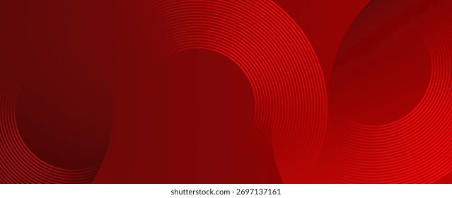 Abstrakter roter Hintergrund mit leuchtenden Kurvenlinien. Modernes Muster von geometrischen Kreislinien mit glänzendem rotem Farbverlauf. Anzug für Banner, Web, Broschüre, Broschüre und Präsentation