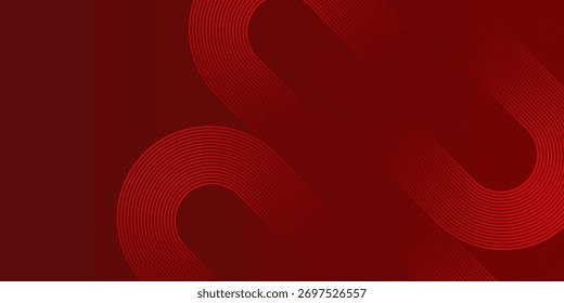 Fondo rojo Abstractas con líneas de curva brillantes. Modelo geométrico rojo brillante moderno de las líneas del círculo. Concepto futurista. diseño moderno y creativo de moda
