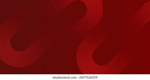 Abstrakter roter Hintergrund mit leuchtenden Kurvenlinien. Modernes Muster von geometrischen Kreislinien mit glänzendem rotem Farbverlauf. Futuristisches Konzept. Modernes Trenddesign in Vektorgrafik