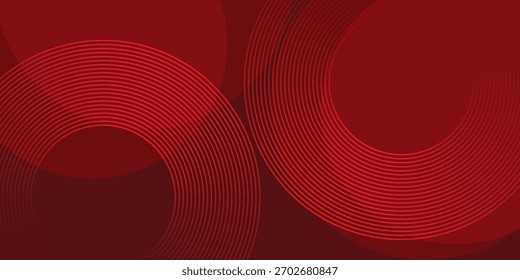 Abstract red background with glowing curve lines. Modern shiny red gradient geometric circle lines pattern. Futuristic concept. Suit for banner, brochure,