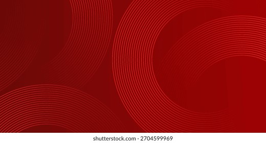 Fundo vermelho abstrato com linhas de curva brilhantes. Padrão moderno de linhas de círculo geométrico gradiente vermelho brilhante. Conceito futurista. Terno para banner, brochura, cartaz, apresentação, capa, site