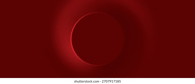 Fundo vermelho abstrato com linhas de curva brilhantes. Padrão moderno de linhas de círculo geométrico gradiente vermelho brilhante. Conceito futurista. Terno para banner, brochura, cartaz, apresentação, capa, site