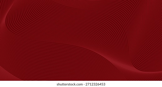 Abstract red background with glowing curve lines. Modern shiny red gradient geometric circle lines pattern. Futuristic concept. Suit for banner, brochure, poster, presentation